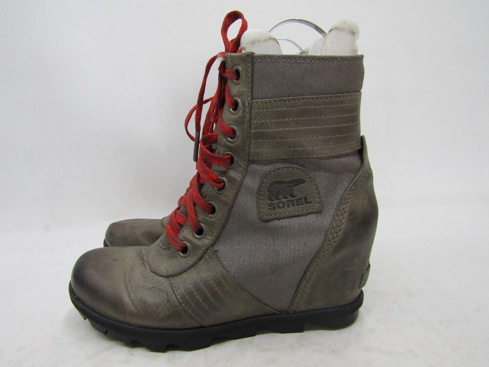 Sorel Womens Sz 9 Brown Leather Canvas Ankle Lace Up Fashion Winter Boots Bootie